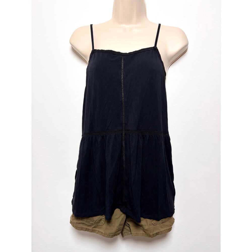American Eagle Soft & Sexy Black Cotton High Neck Tank Top Knit Cutout